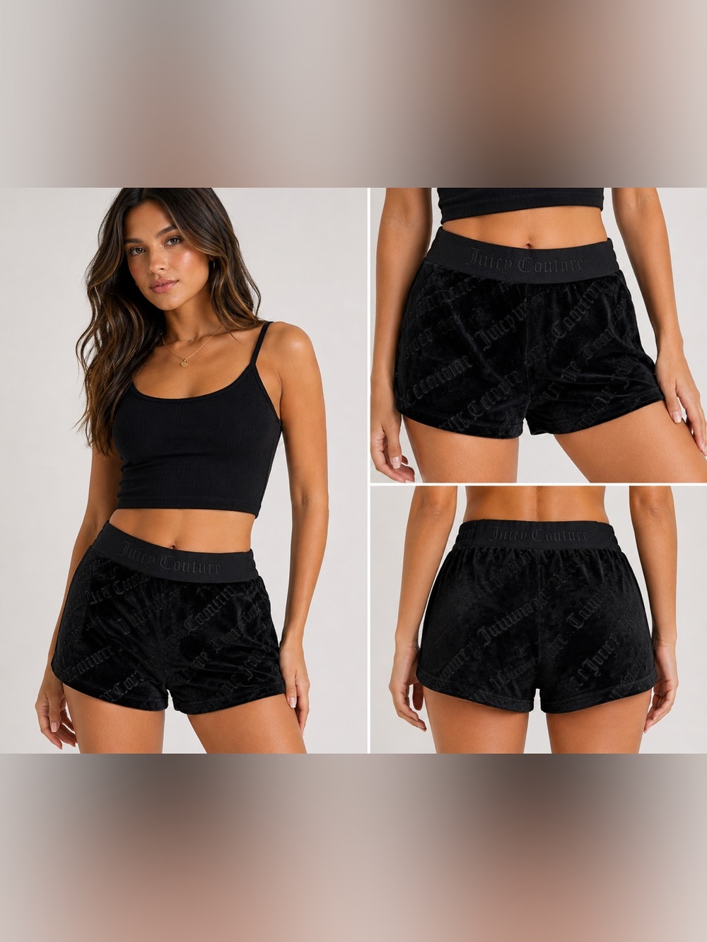 Juicy Couture Shorts Womens Black Velour Y2K Pajama Sleepwear Loungewear